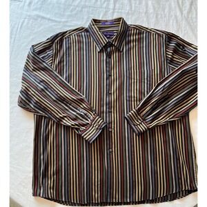 Alan Flusser Men's‎ Multi Stripe Long Sleeve Button Up Shirt XXL 100% Cotton